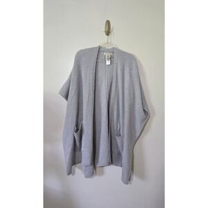 100% Merino Wool Extra Fine One Size Poncho Cardigan Pockets Preppy Layering